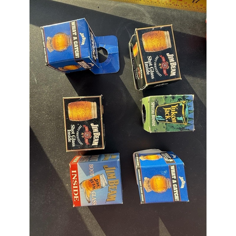 Vintage Jim Beam Shot Glasses w Boxes Lot 1990s Bourbon Promo Barware